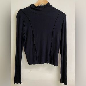 EUC black mock neck with line details